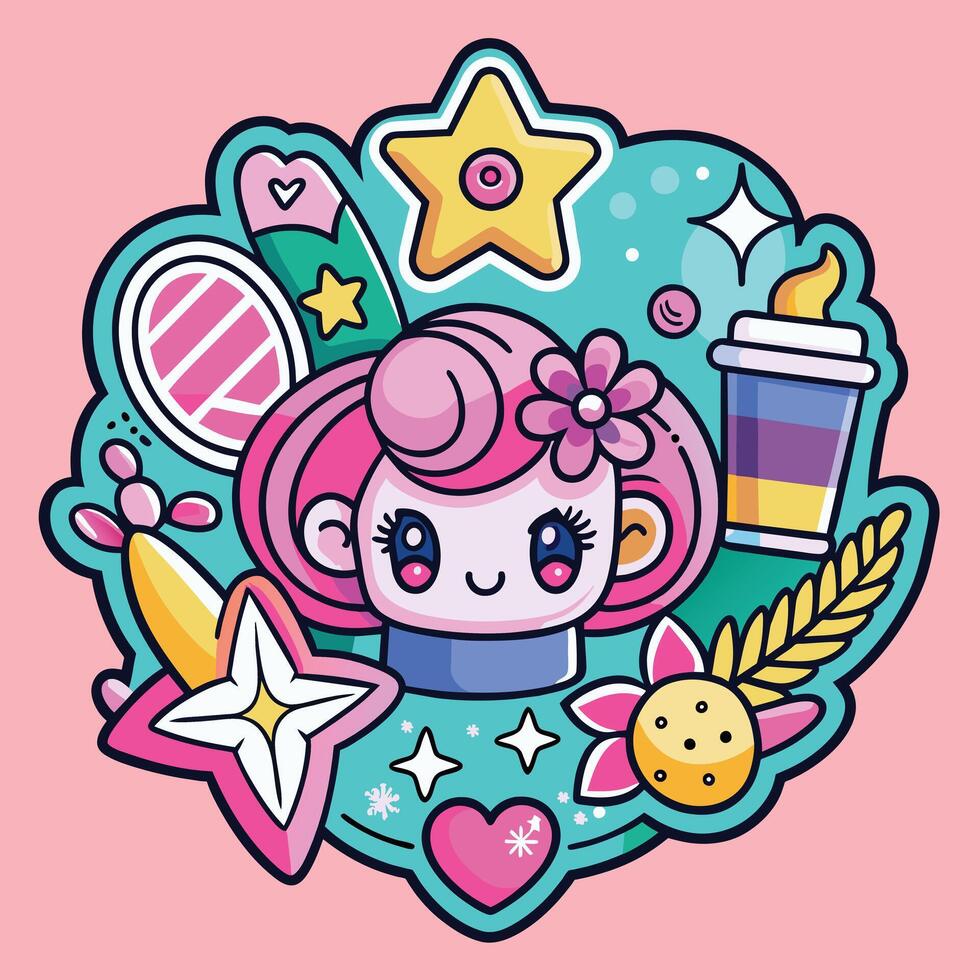 cute trending and aesthetic sticker illustration vector