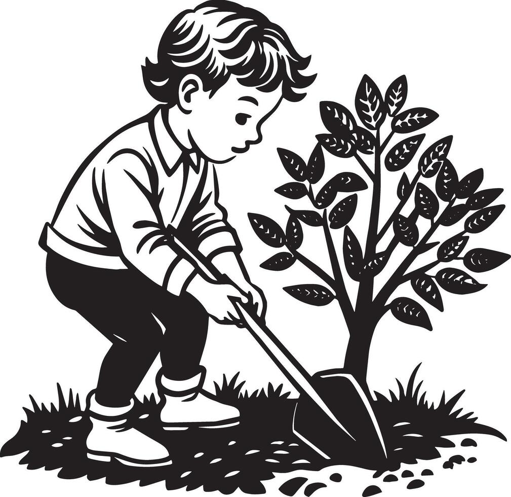 child plant a tree illustration isolated on white background vector