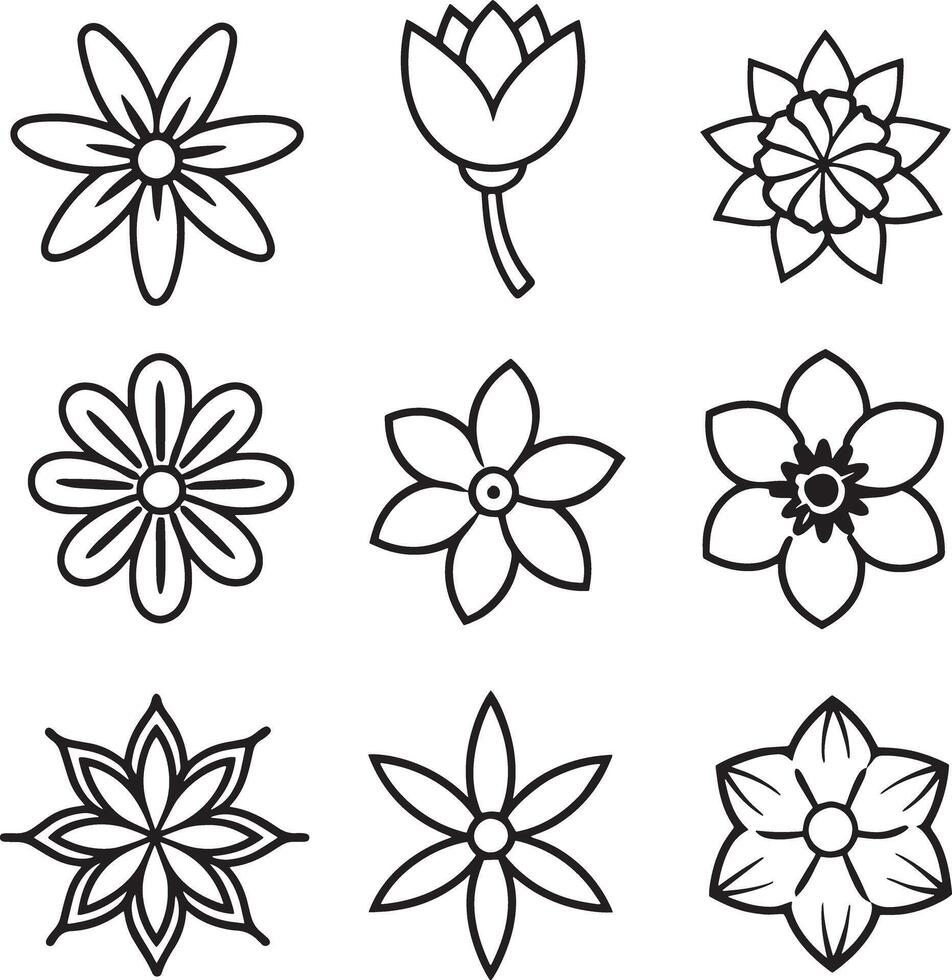 set of flowers outline illustration on white background vector