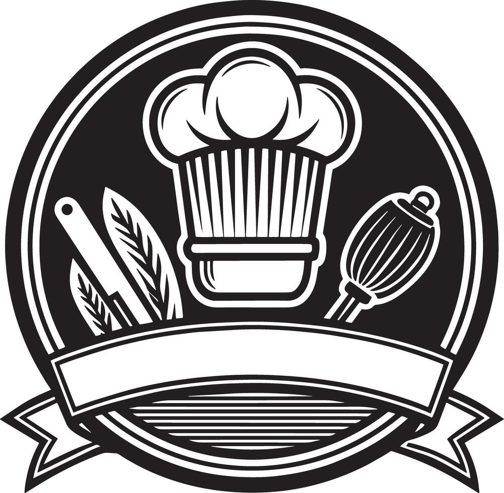 kitchen logo Design black and white illustration vector
