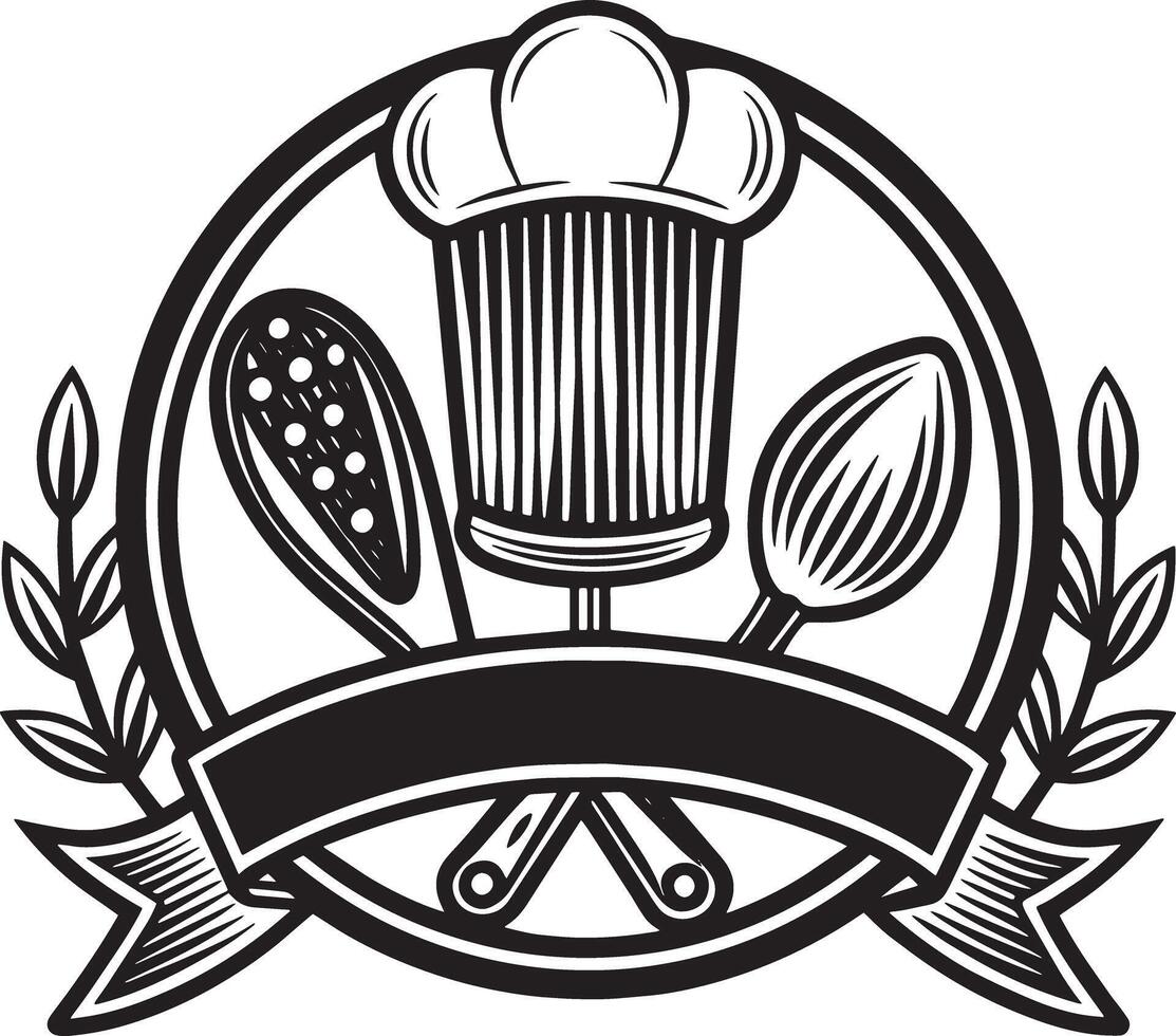 kitchen logo Design black and white illustration vector
