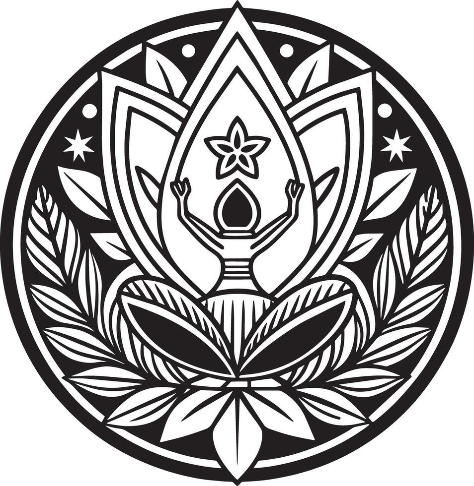 wellness and mditation logo design black and white illustraton vector