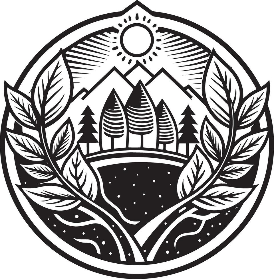 ecology and environment logo black and white illustration vector