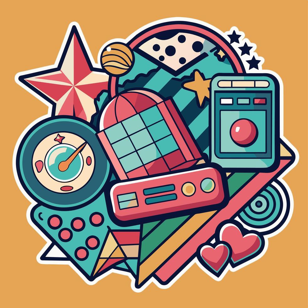 illustration of a cute trending and aesthetic sticker retro color vector