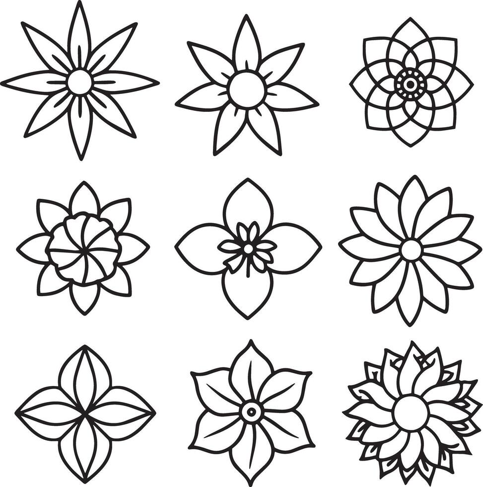 set of flowers outline illustration on white background vector