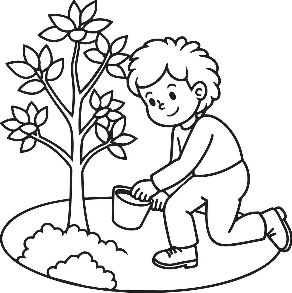 child planting a tree isolated on white background vector