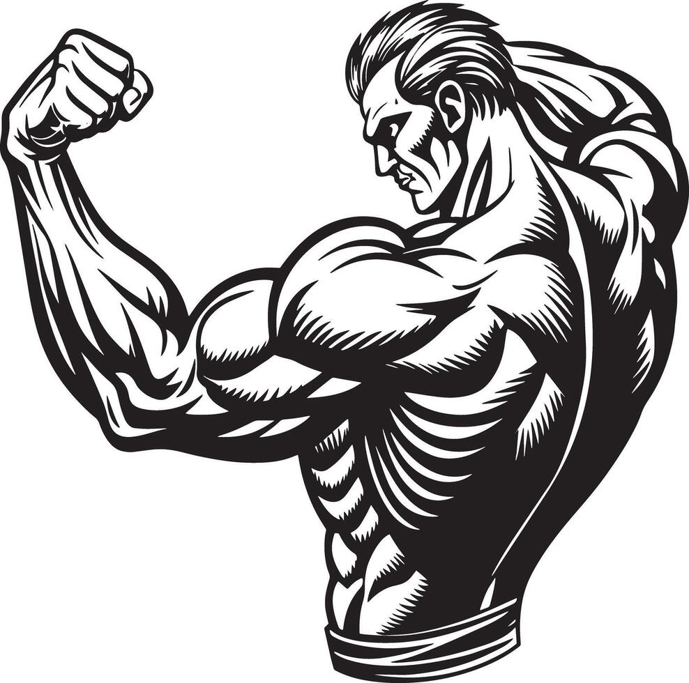 a drawing of a man with a muscular body and arms. vector