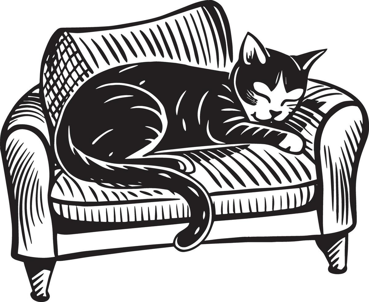Cute Cat Sleeping on the Sofa. illustration vector