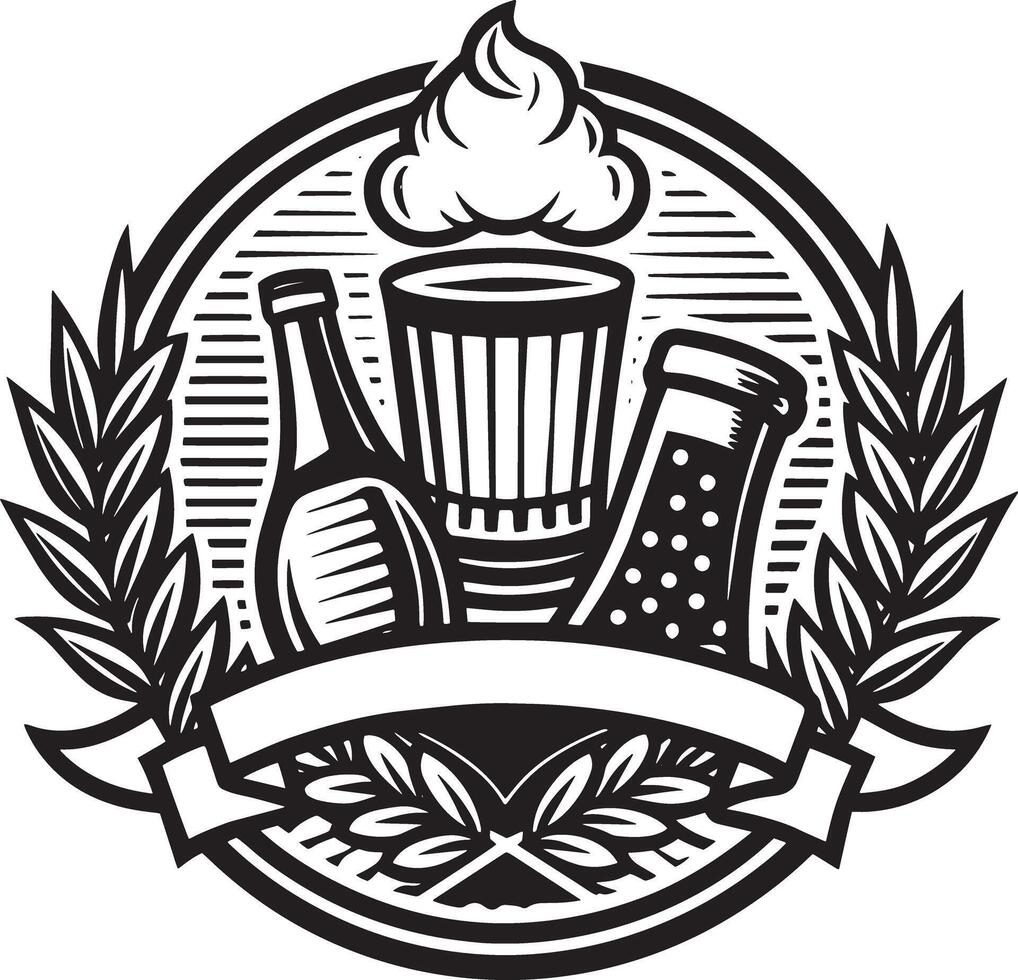 Drink and beverage logo design black and white illustration vector