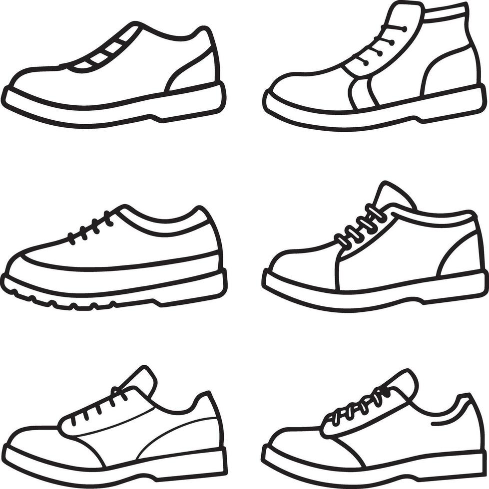 set of shoes line art illustration on white background vector