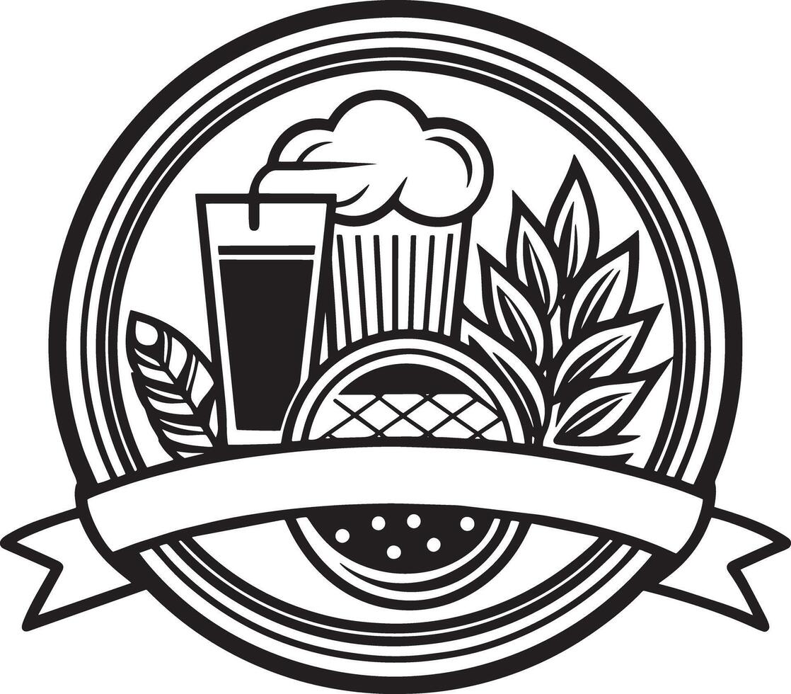 Drinks and Food logo illustration black and white vector