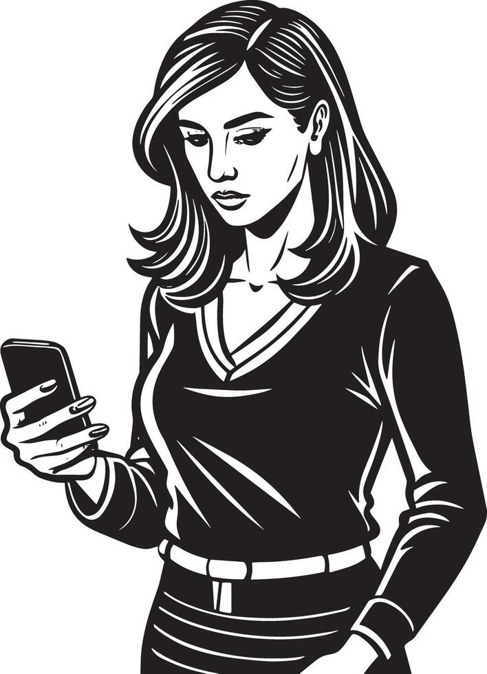 girl with a phone illustration isolated on white background vector