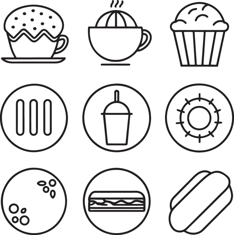 set of fast food icon illustration isolated white background vector