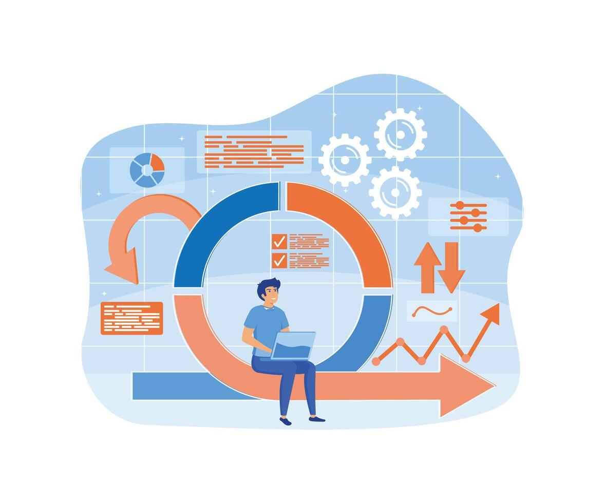 Agile development decisions methodology business concept. Agile life rule cycle for software development diagram. Effective teamwork for project sprint. flat modern illustration vector