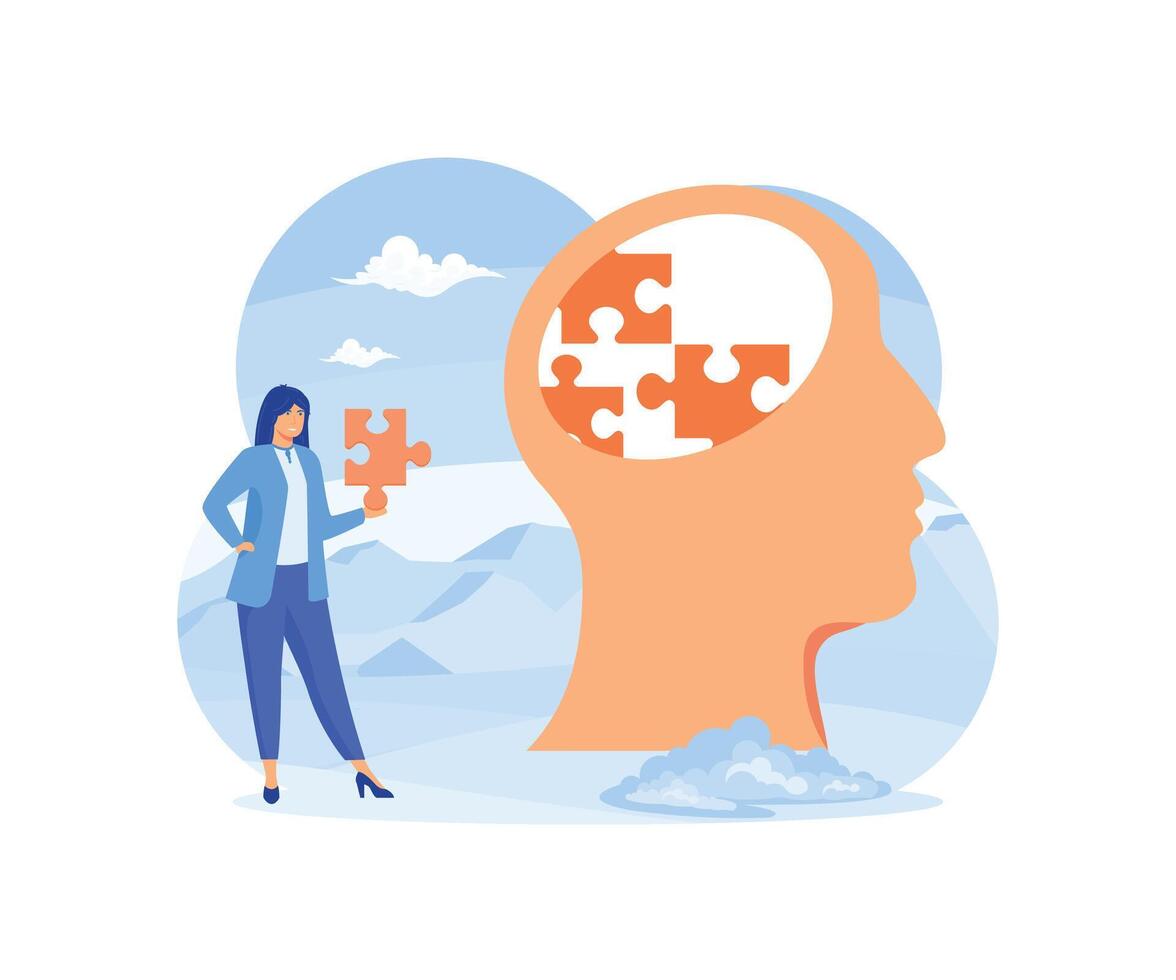 Mental health concept. Character with mental disorder fight against stress, depression, emotional burnout and other psychological problems. flat modern illustration vector