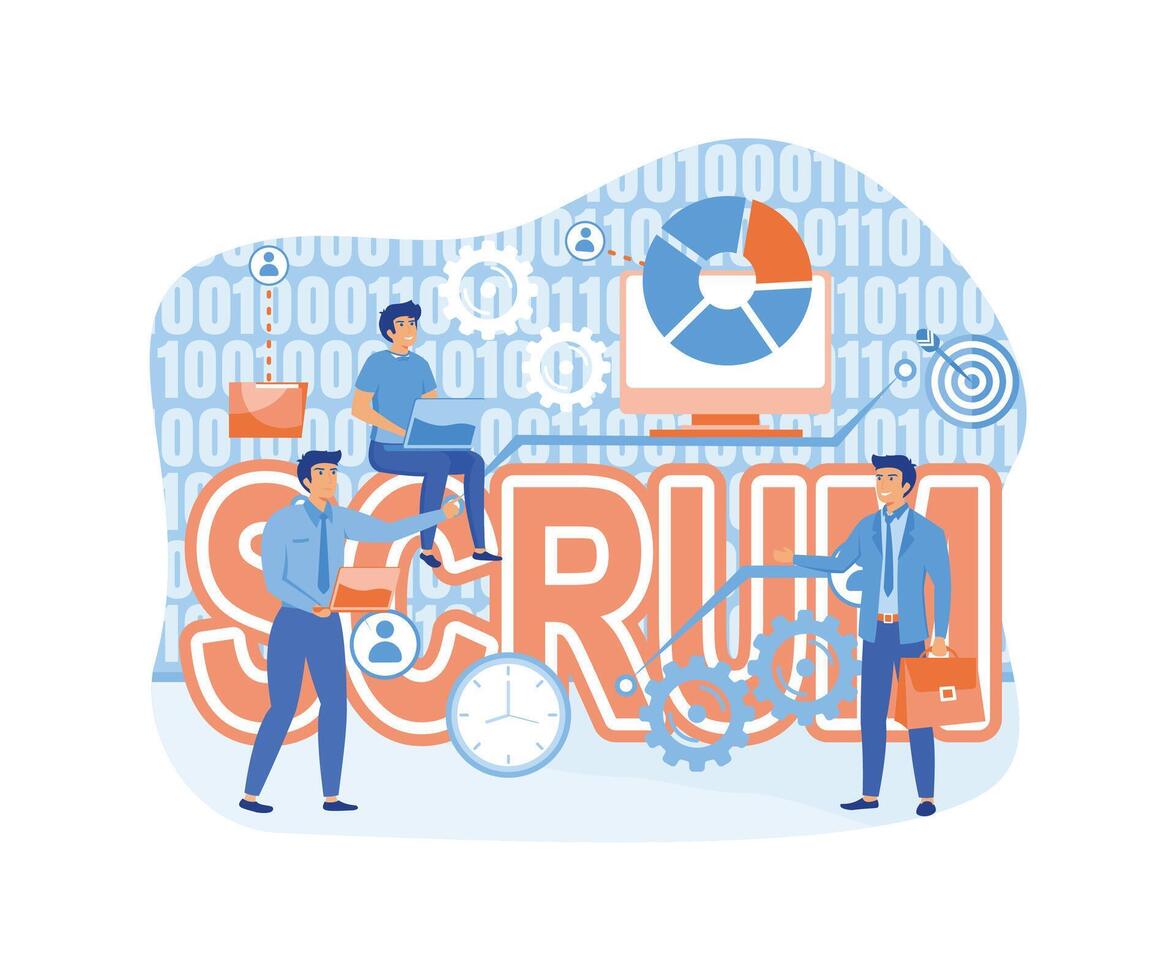 SCRUM framework. Concept with keywords, letters and icons. flat modern illustration vector
