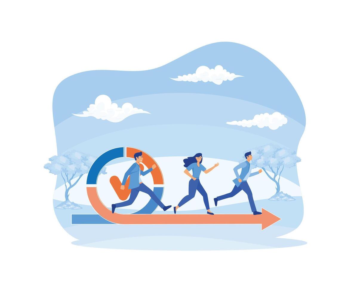 Agile development process with running IT developers team. Software development team and agile lifecycle process sprint. flat modern illustration vector