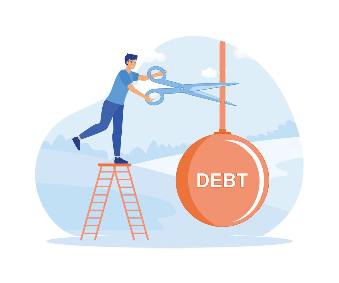 Cutting debt, businessman's hand holding scissors to cut debt. Debt business concept. flat modern illustration vector