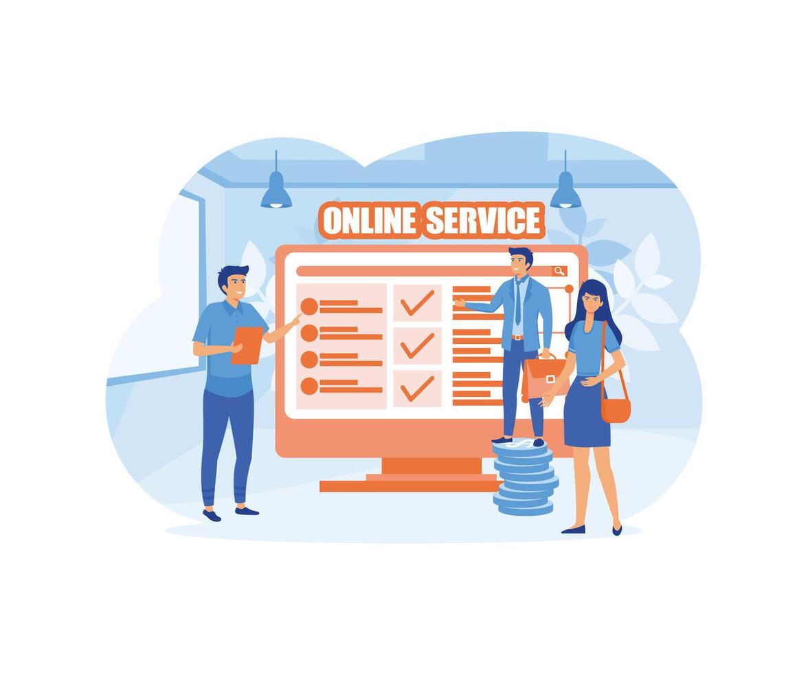 Personnel screening online service or platform. Business recruitment and empolyee control. HR or personnel manager monitoring workers. flat modern illustration vector