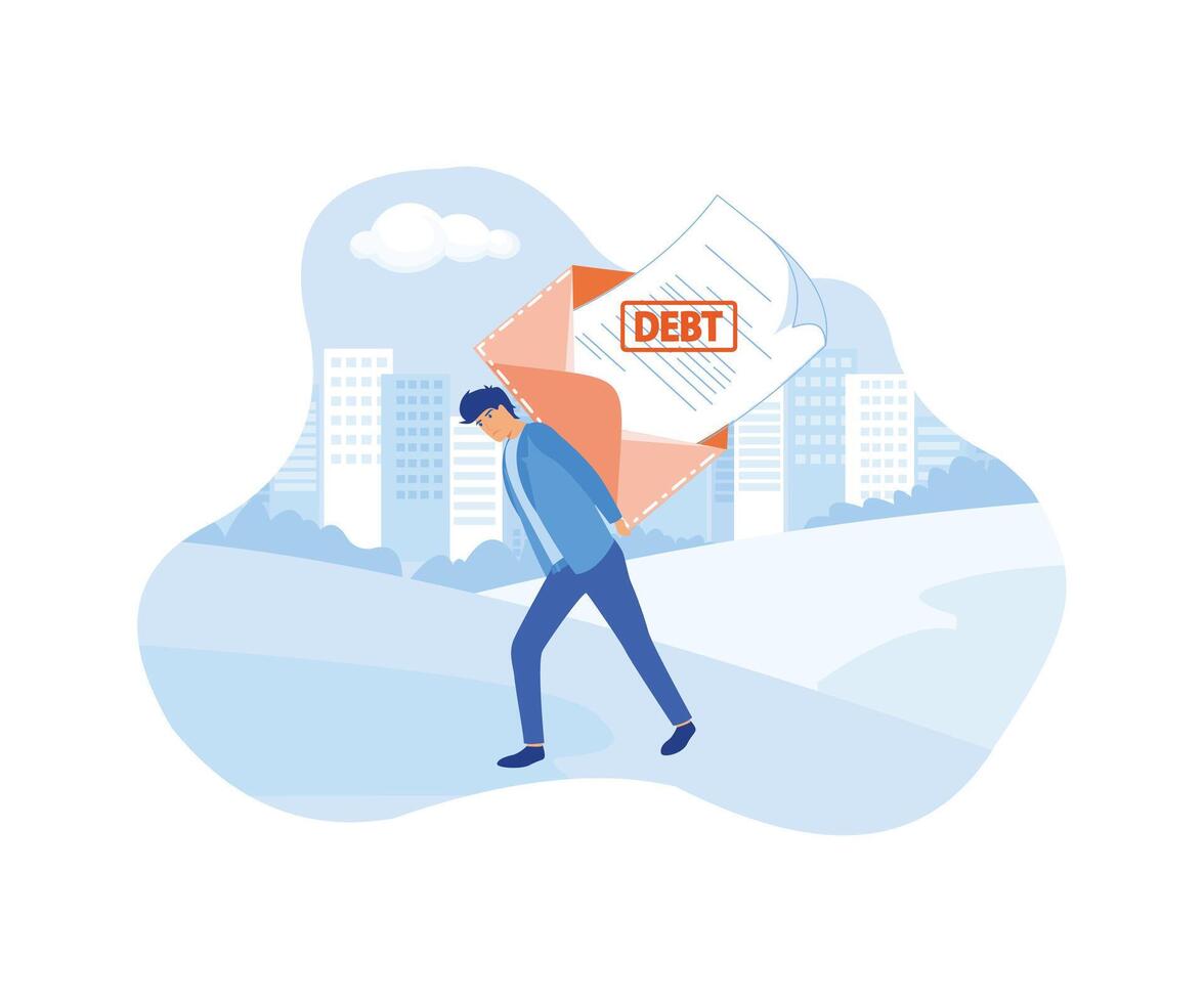 Debt concept. Man in suit, businessman bears a debt on his back. flat modern illustration vector