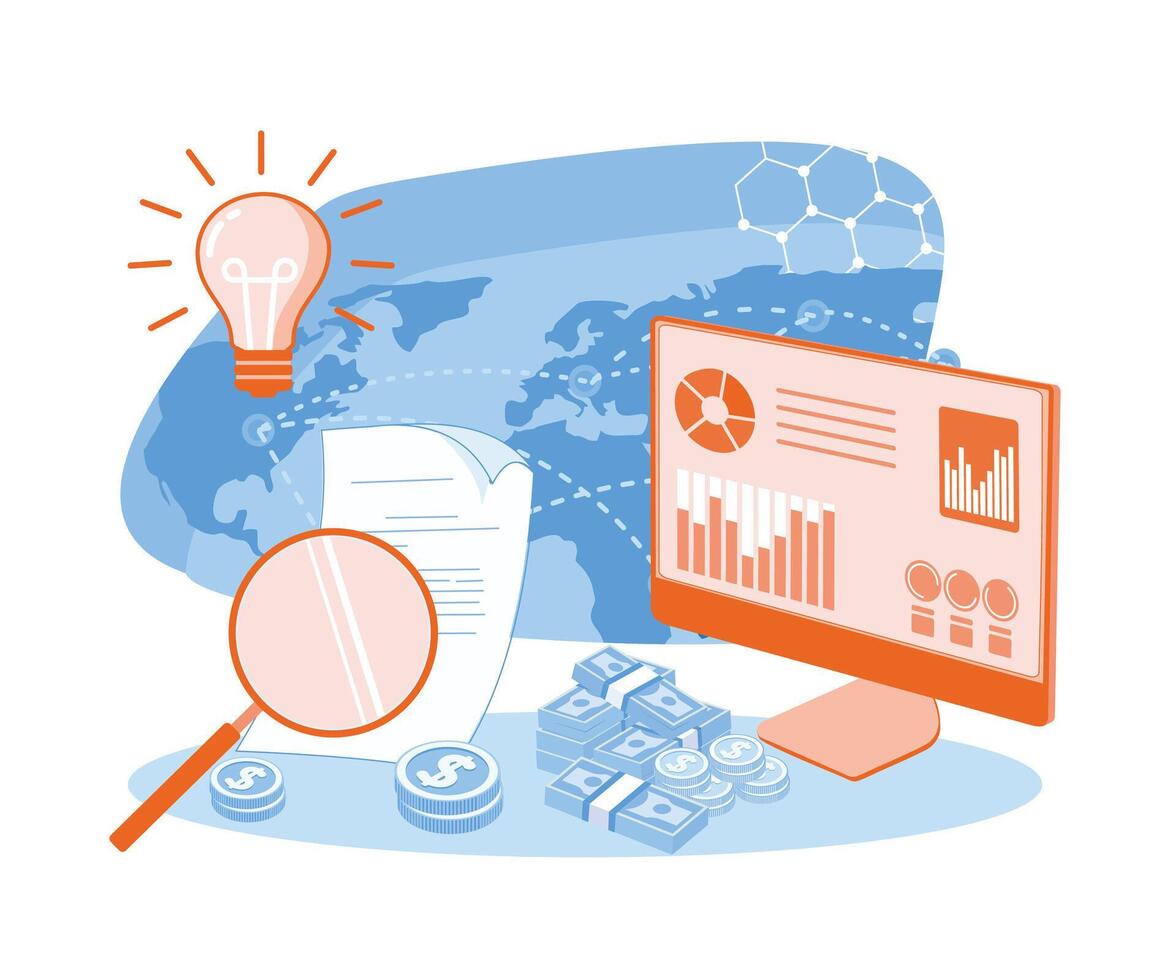 Business intelligence concept with various items and symbols. flat modern illustration vector