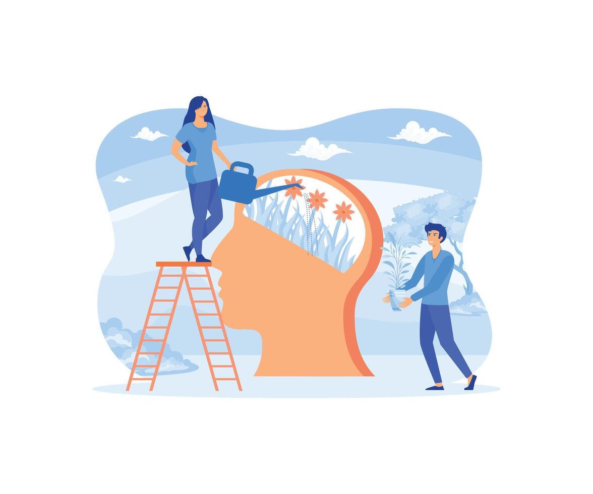 Mental Health Due To Psychology, Depression, Loneliness, Illness, Brain Development, or Hopelessness. Psychotherapy And Mentality Healthcare. flat modern illustration vector