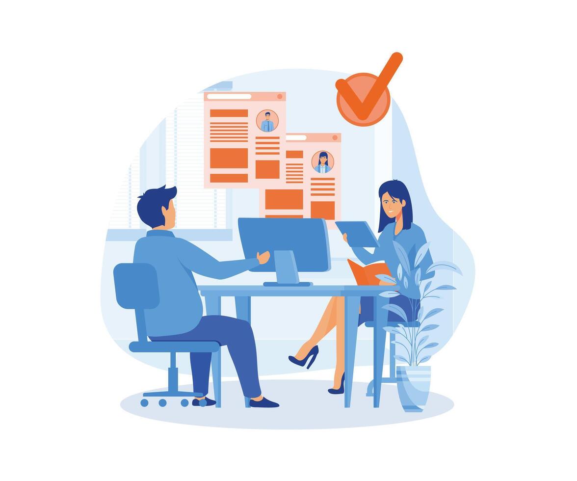 Job interview. HR manager. Office work. HR manager and candidate. flat modern illustration vector