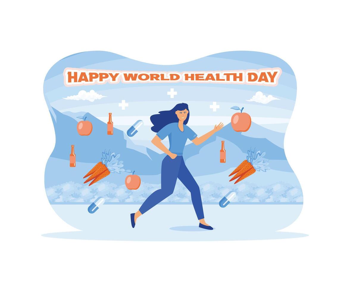World health day with running girl. flat modern illustration vector
