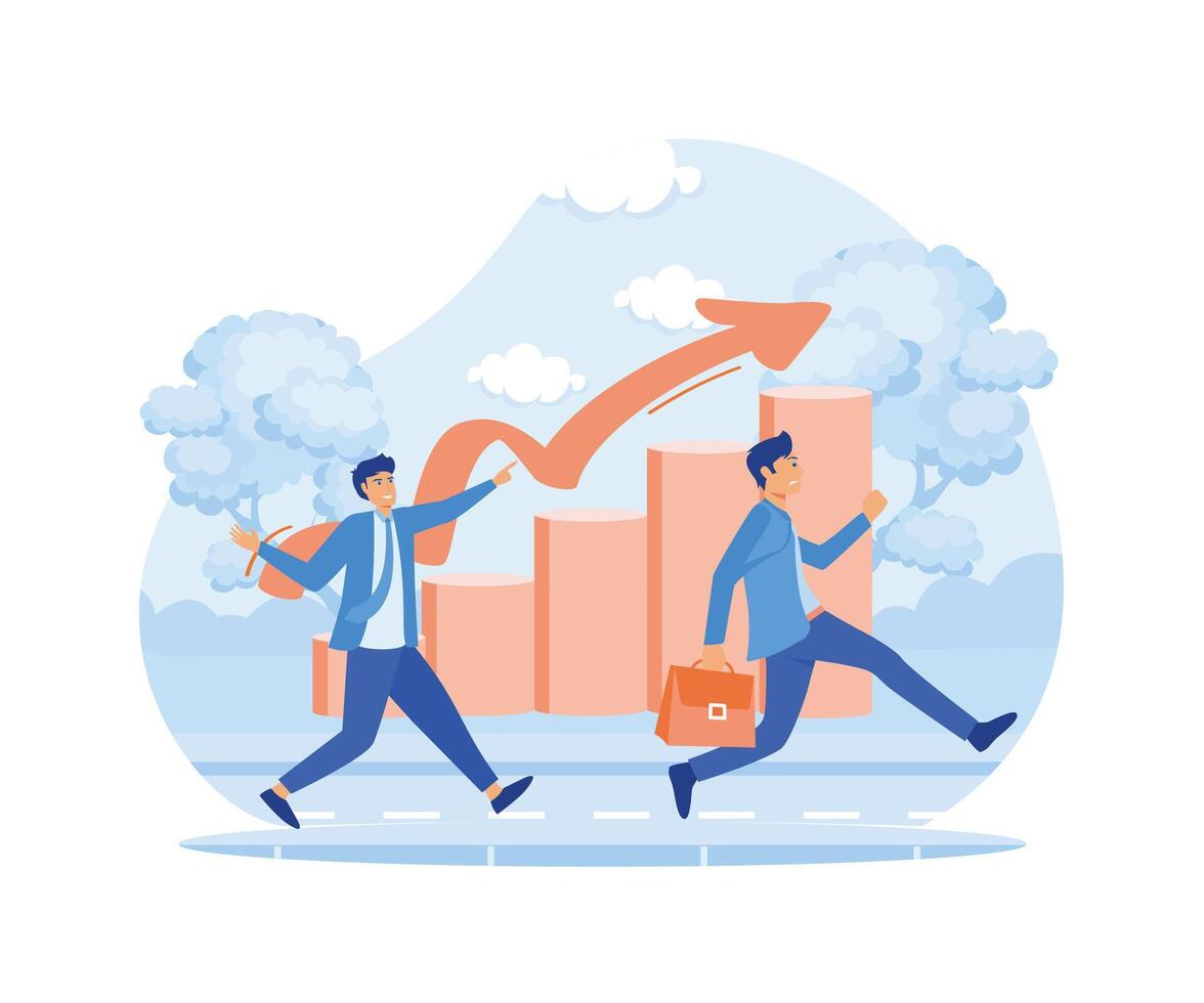 Business man competitive with business on target graph. flat modern illustration vector