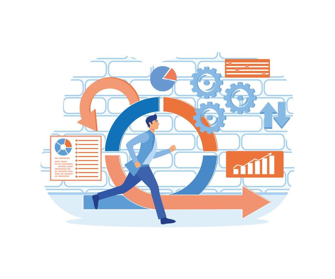 Agile development decisions methodology business concept. Agile life rule cycle for software development diagram. Effective teamwork for project sprint. flat modern illustration vector
