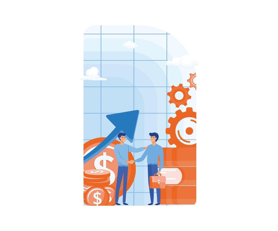 Business porters a successful team. The investor holds money in ideas. financing of creative projects. flat modern illustration vector