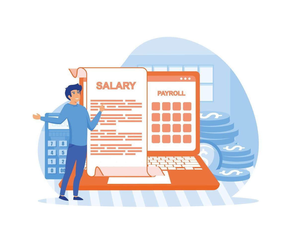 Salary payroll system, online income calculate and automatic payment, office accounting administrative or calendar pay date. flat modern illustration vector
