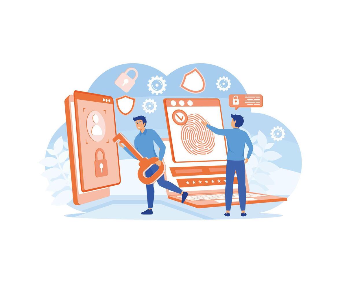 Biometric access control web design. Biometrics identification and verification. Fingerprint scanning technology. flat modern illustration vector