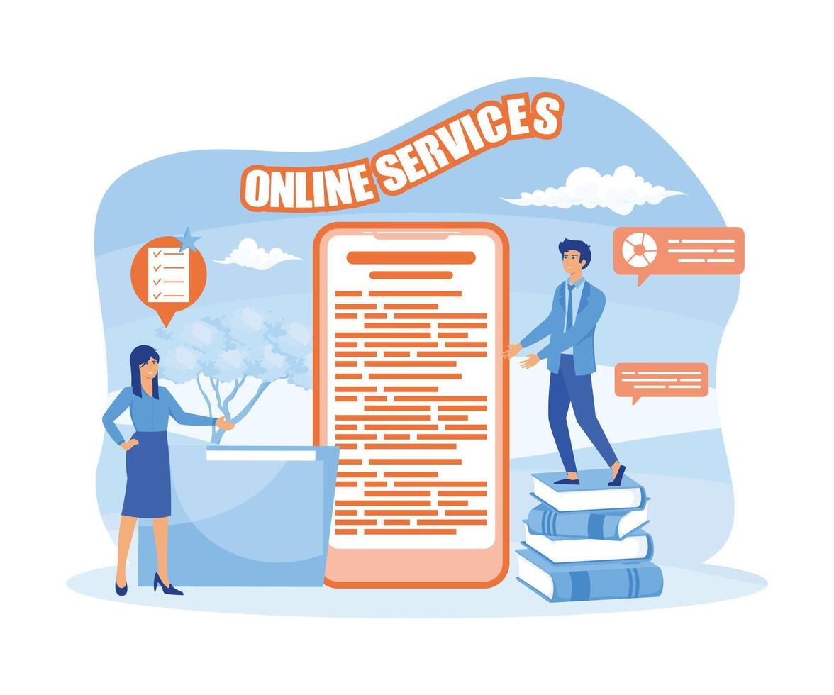 Businessman personal assistant online service or platform. Worker answering calls and assisting with document. flat modern illustration vector