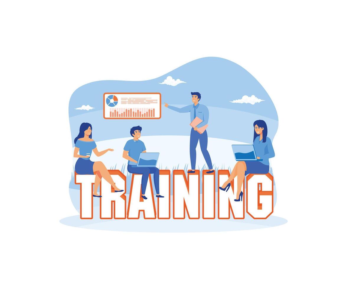 formación concepto de joven personas asistiendo el profesional formación con experto instructor. plano moderno ilustración vector