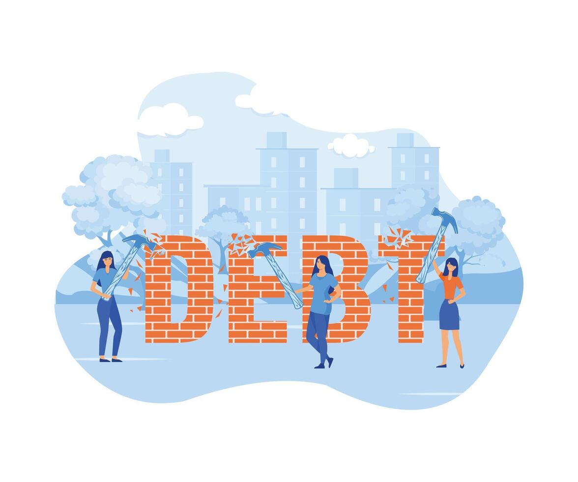 Destruction of debt. Concept business , Debt settlement, Achievement, Successful. flat modern illustration vector