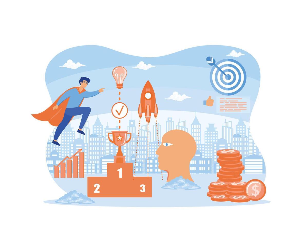 Self development. Growth of finance and success on work. Training, education, practice, start up, leadership. flat modern illustration vector