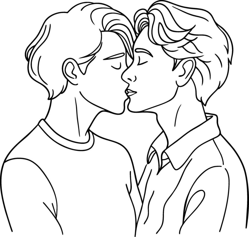 two men kissing coloring pages vector