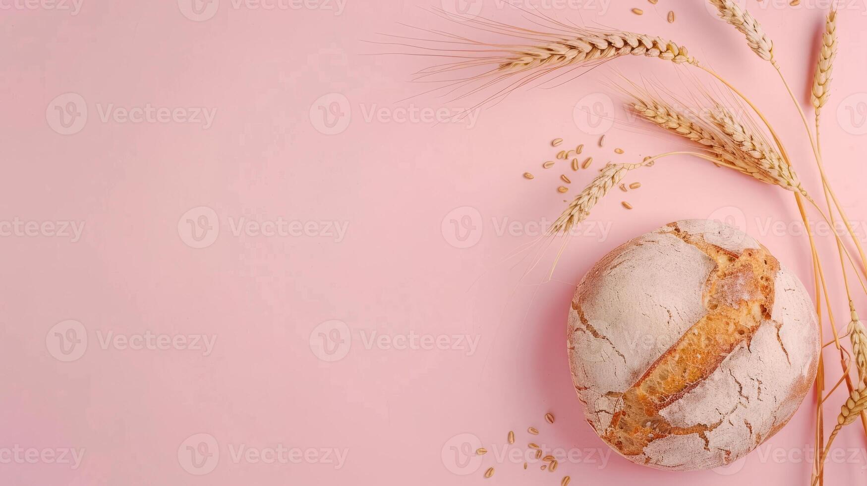 Top view background with a variety of bakery products and bread photo