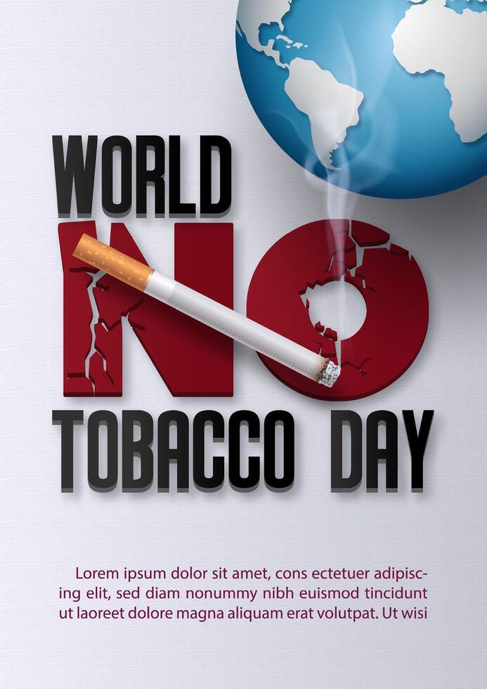 Poster Concept of World No Tobacco Day in 3d style and example texts on world map and white background. vector