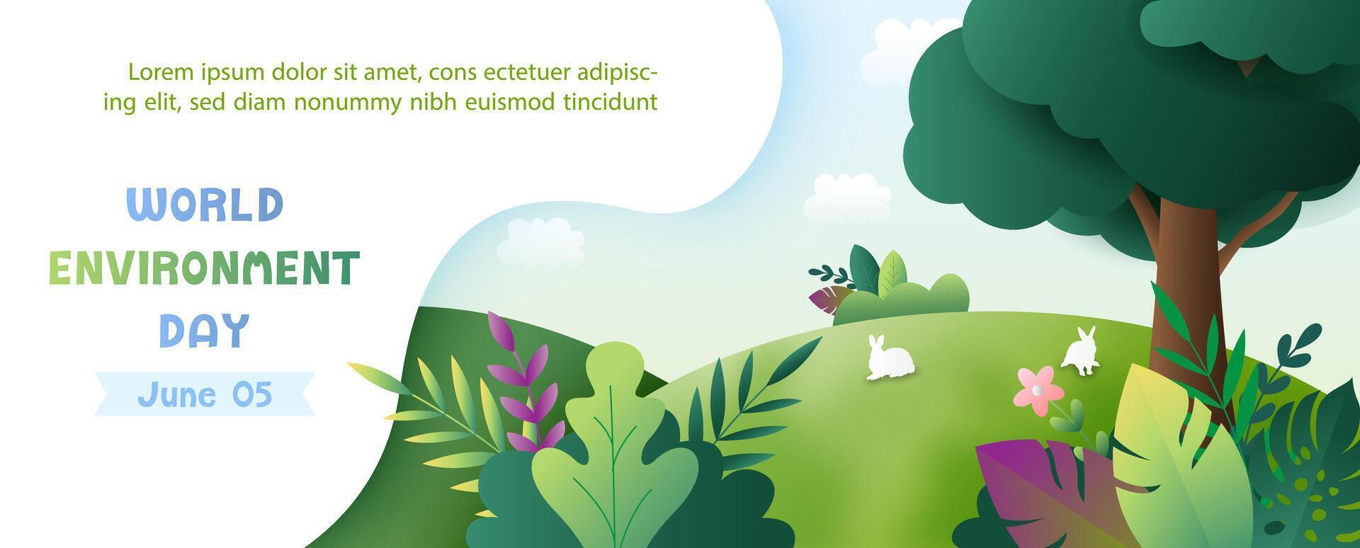 Illustration poster campaign of world environment with nature plants in paper cut style and design. vector