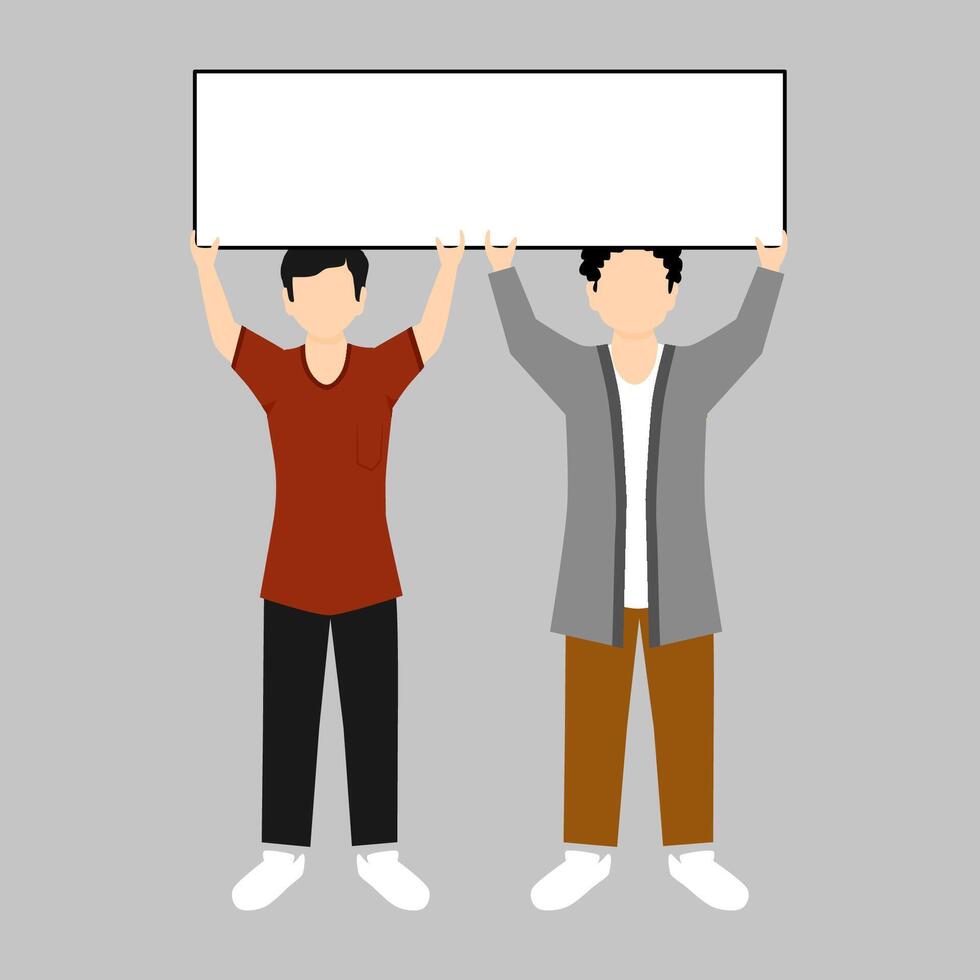 men holding blank board with casual clothes vector