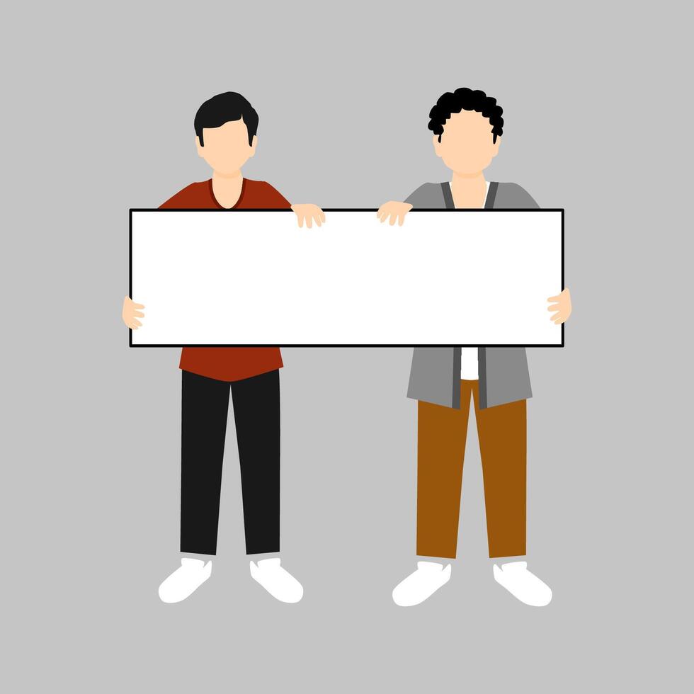 men holding blank board with casual clothes vector