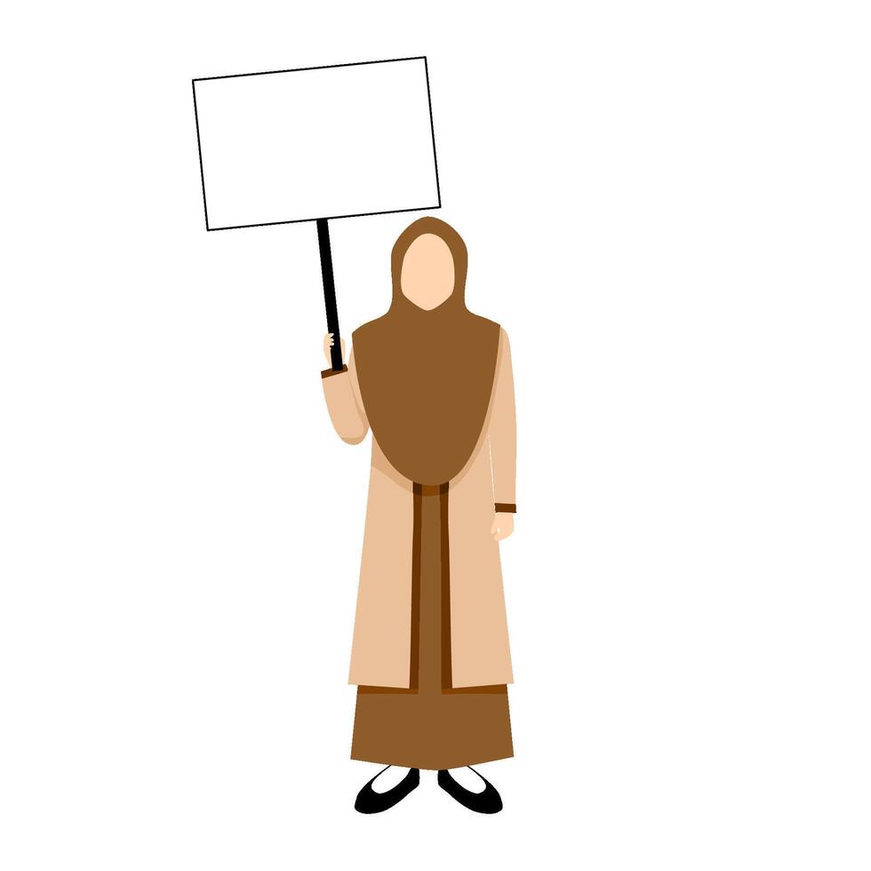 muslim woman holding blank board, placard vector