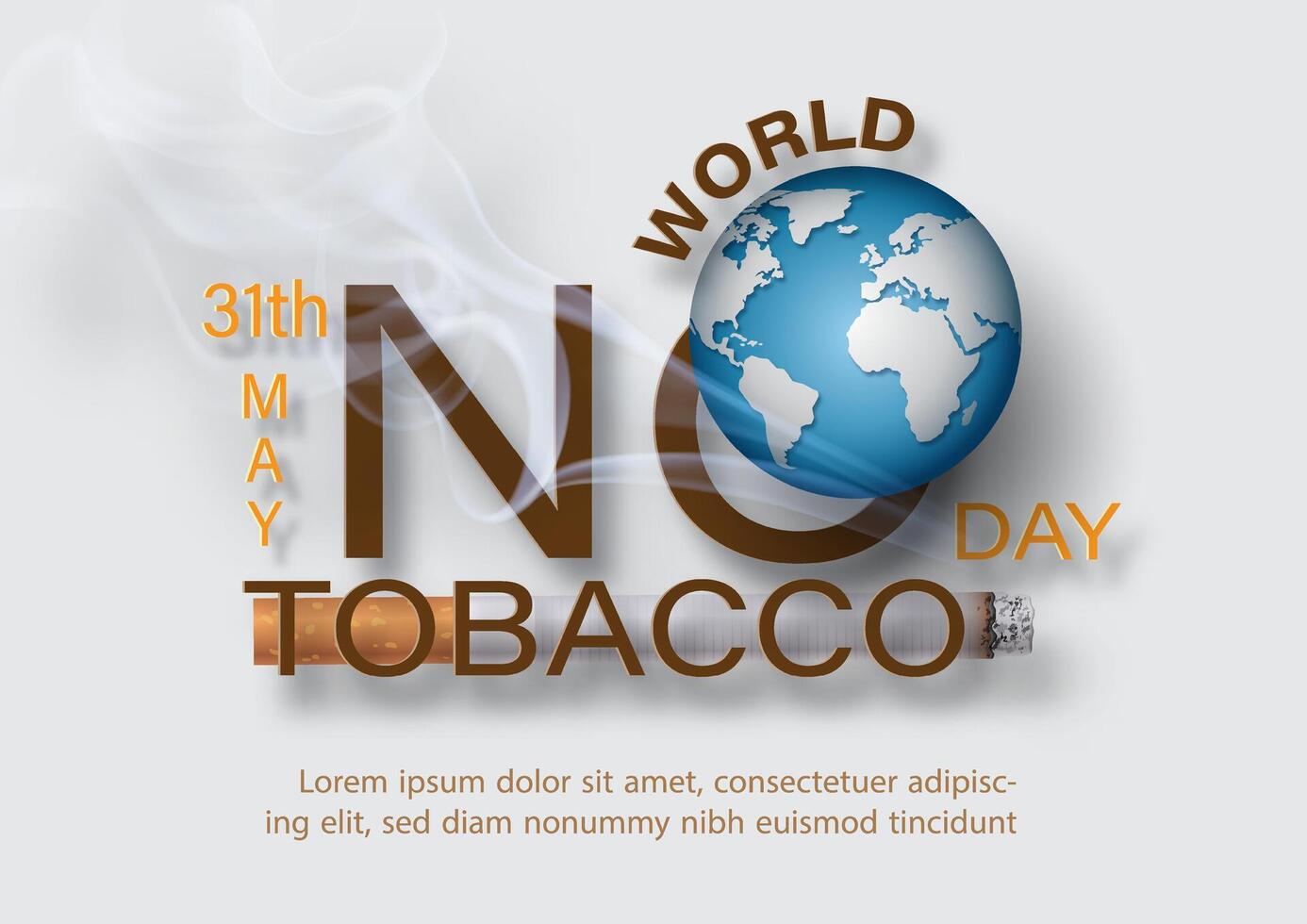 Poster campaign of world no tobacco day in 3d and paper cut design with wording of event and example texts on white paper pattern background. vector