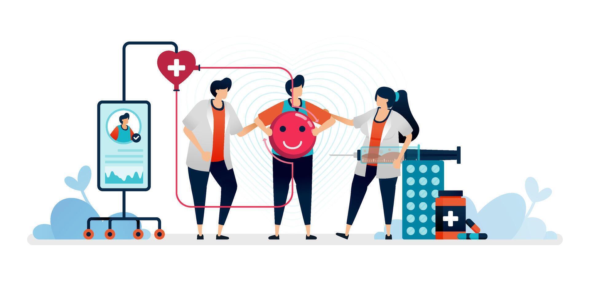 illustration of supportive medical team and psychiatry in the treatment of patients with mental disorders vector