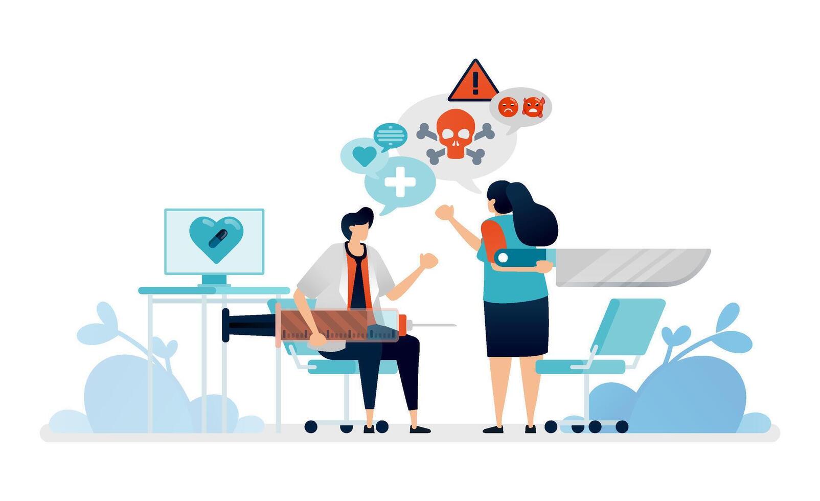 illustration of counseling between a bipolar patient and medical professional psychologist vector