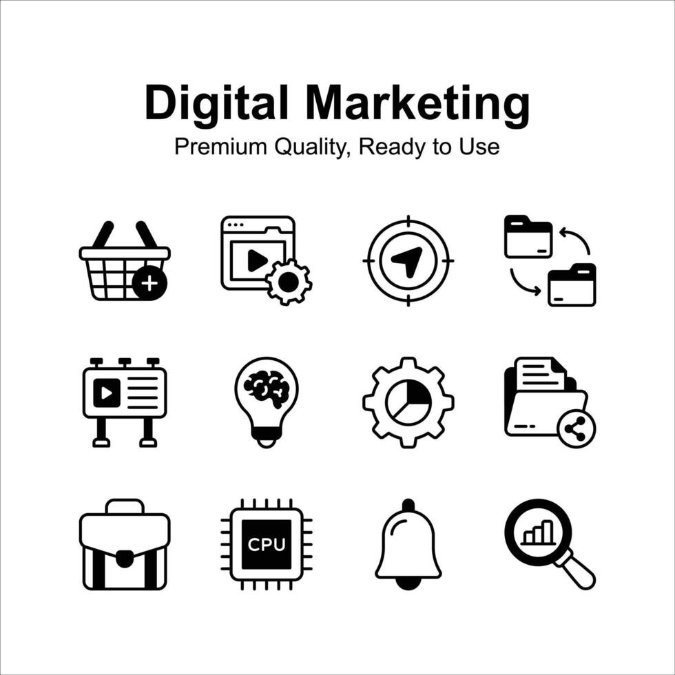 Digital marketing icons set in modern style, premium vector