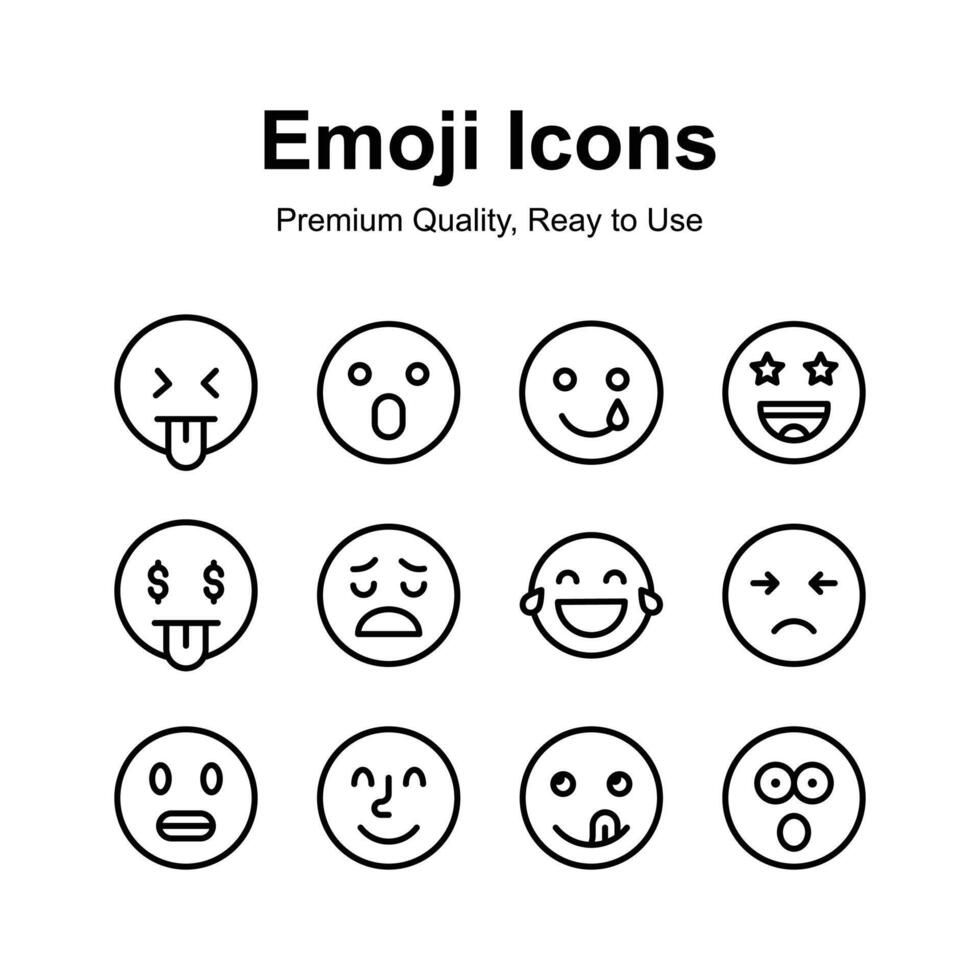 Creatively crafted emoji icons, cute expressions set vector