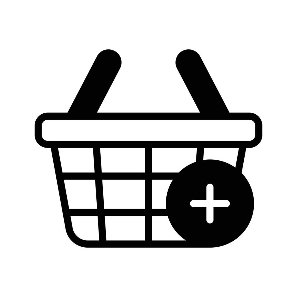Shopping cart with plus sign denoting concept icon of add to cart vector